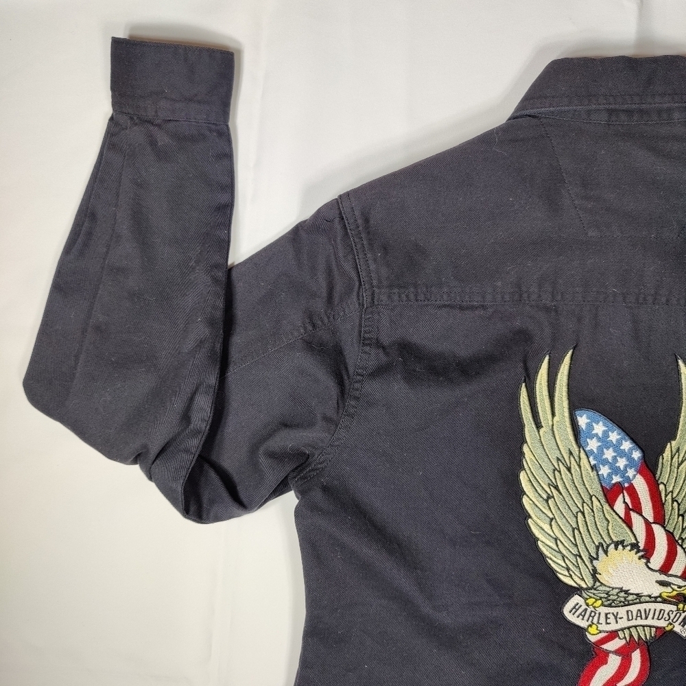 Harley Davidson Performance Snap Long Sleeve Shirt Black Eagle Women's XS Biker - Picture 7 of 15